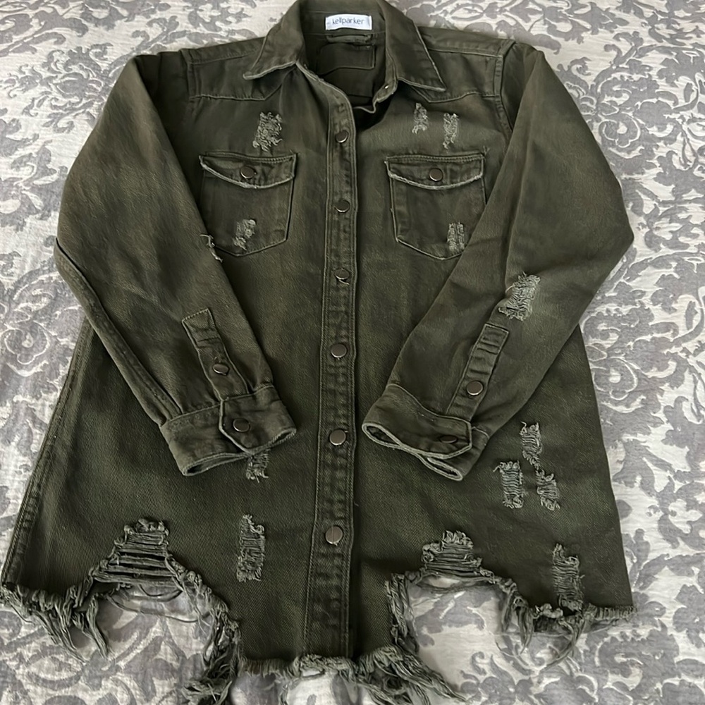 Kell Parker Military Green Long Denim Jacket Size S